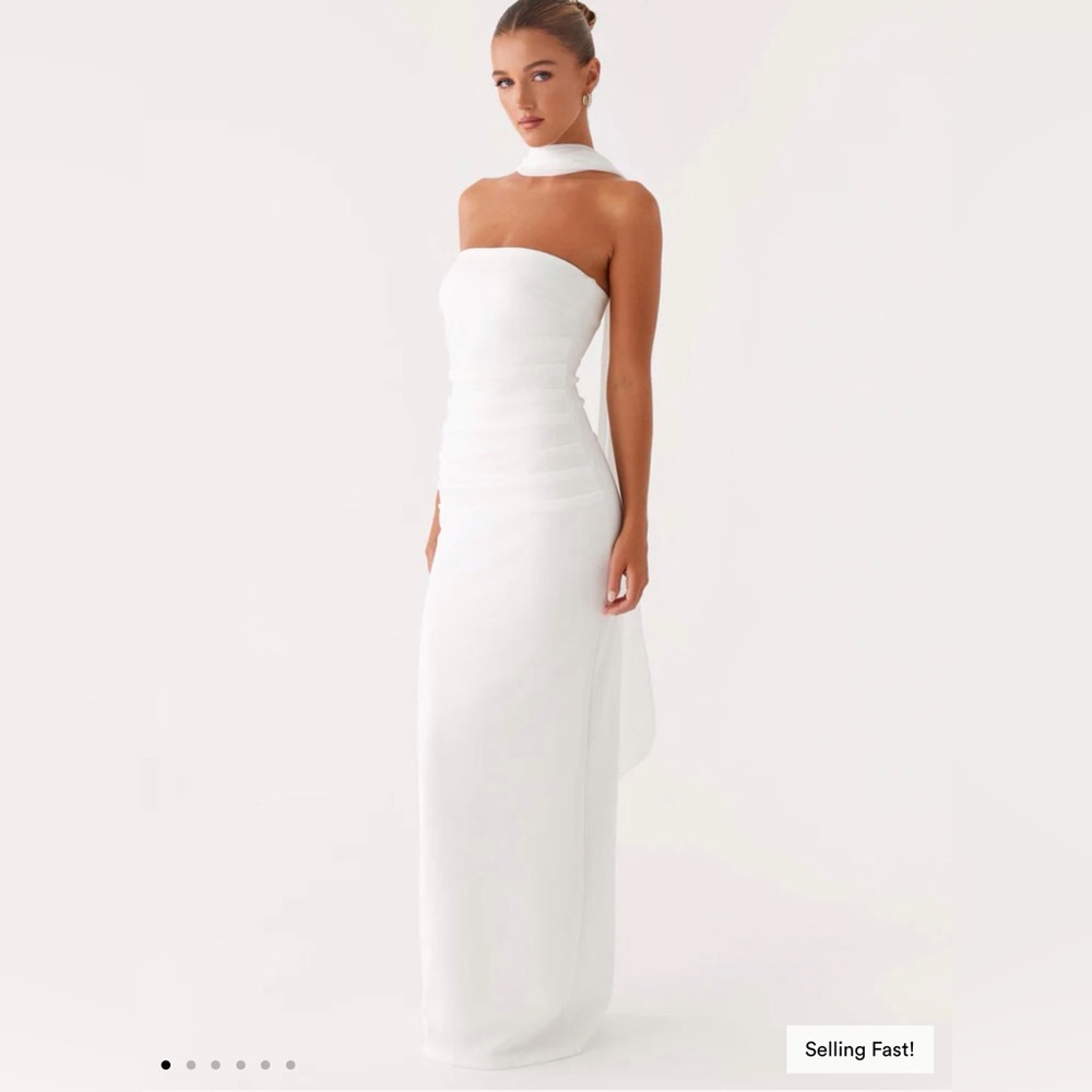 PEPPERMAYO NWT Libra maxi White Strapless Dress w scarf XXS US0 folding detail